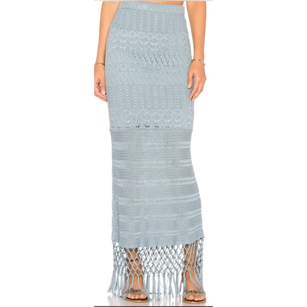 HOUSE OF HARLOW X Revolve Sandra Maxi Skirt Fringe Hem Crochet Boho Vacation S